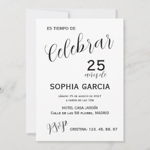 Invitación Cumpleaños moderno "Celebrar 25 Años"