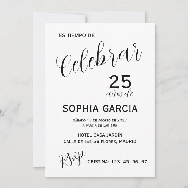 Invitación Cumpleaños moderno "Celebrar 25 Años" (Anverso)