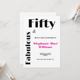 Invitación Cumpleaños Moderno Cincuenta y Fabuloso de negro y