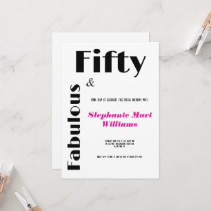 Invitación Cumpleaños Moderno Cincuenta y Fabuloso de negro y