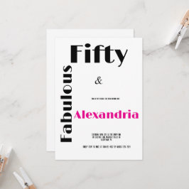 Invitación Cumpleaños Moderno Cincuenta y Fabuloso de negro y