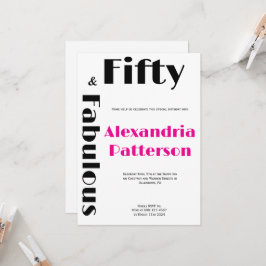 Invitación Cumpleaños moderno cincuenta y fabuloso rosa negro