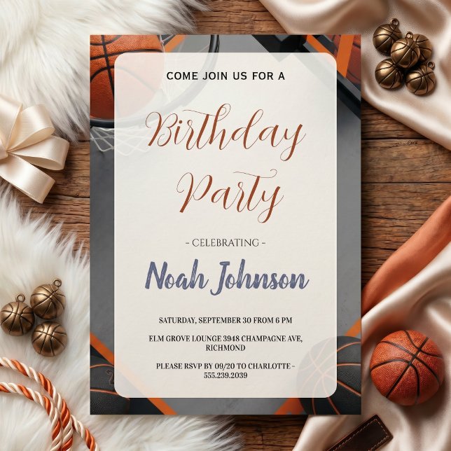 Invitación Cumpleaños moderno con tema de baloncesto (Subido por el creador)
