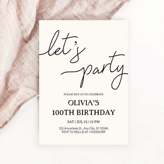 Invitación Cumpleaños moderno de 100 años Let's Party (Subido por el creador)