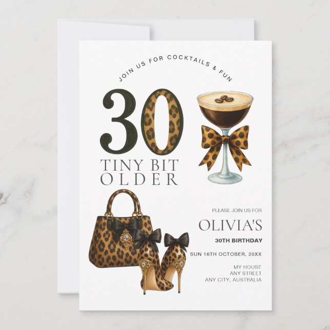 Invitación Cumpleaños moderno de 30, Estampado de leopardo de (Anverso)