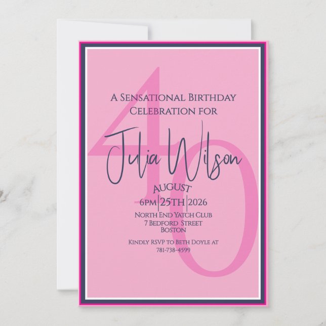 Invitación Cumpleaños moderno de 40 con escritura en capas de (Anverso)
