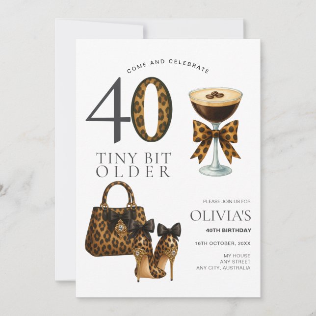 Invitación Cumpleaños moderno de 40, Estampado de leopardo de (Anverso)