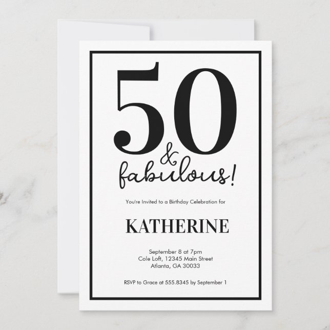 Invitación Cumpleaños moderno de 50 años y fabuloso (Anverso)