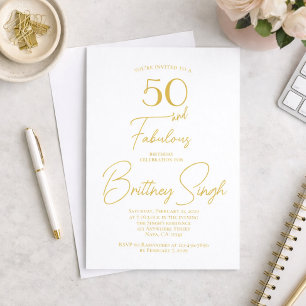 Invitación Cumpleaños Moderno de 50 y Fabuloso en Oro