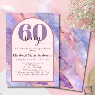 Invitación Cumpleaños Moderno de Agata Rosa Purpura Dorado Pa