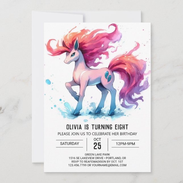 Invitación Cumpleaños moderno de caballos con Impresión (Anverso)