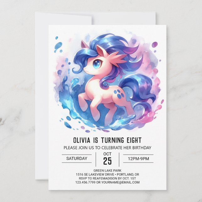 Invitación Cumpleaños moderno de caballos en línea (Anverso)
