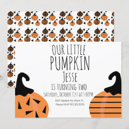 Invitación Cumpleaños moderno de calabaza de Halloween pequeñ