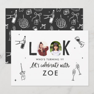 Invitación Cumpleaños moderno de Collage de fotos con manos d