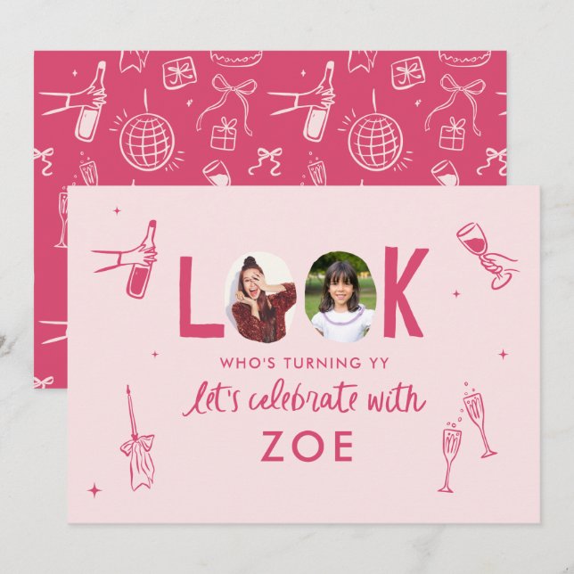 Invitación Cumpleaños moderno de Collage de fotos con manos d (Anverso / Reverso)