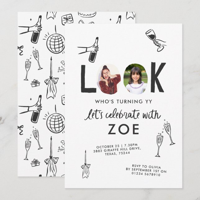 Invitación Cumpleaños moderno de Collage de fotos con manos d (Anverso / Reverso)