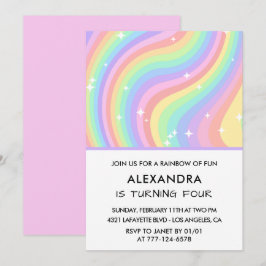 Invitación Cumpleaños moderno de cuarto arcoíris niña
