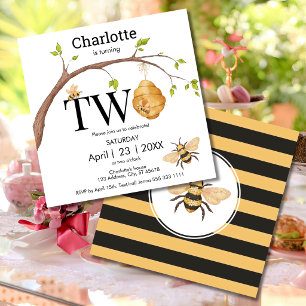 Invitación Cumpleaños Moderno de Dos Años con Colmena de Abej