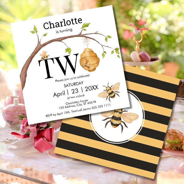 Invitación Cumpleaños Moderno de Dos Años con Colmena de Abej (Subido por el creador)