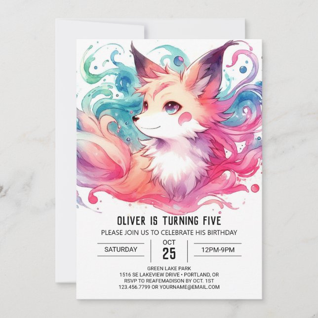 Invitación Cumpleaños moderno de Fox (Anverso)