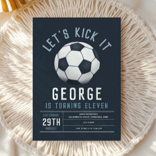 Invitación Cumpleaños moderno de fútbol para niños en azul