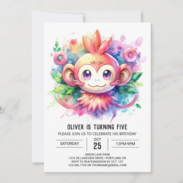 Invitación Cumpleaños moderno de monos en línea (Anverso)
