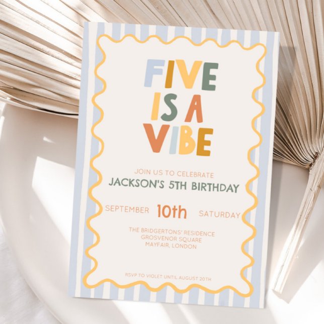 Invitación Cumpleaños moderno de niño de 5 años Five is a Vib (Subido por el creador)