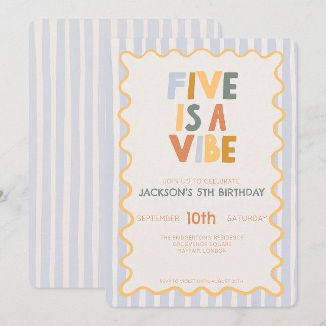 Invitación Cumpleaños moderno de niño de 5 años Five is a Vib (Anverso / Reverso)