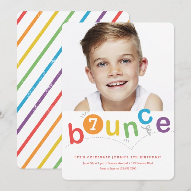 Invitación Cumpleaños moderno de niños con bounce (Anverso / Reverso)