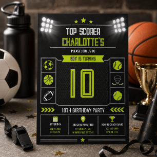 Invitación Cumpleaños moderno de niños deportistas negros 10