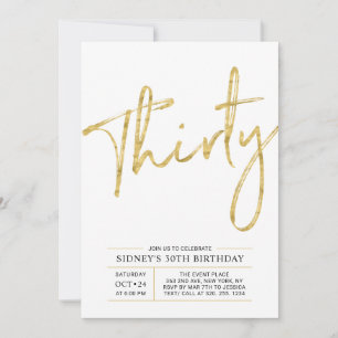 Invitación Cumpleaños moderno de oro treinta   Fiesta de cump
