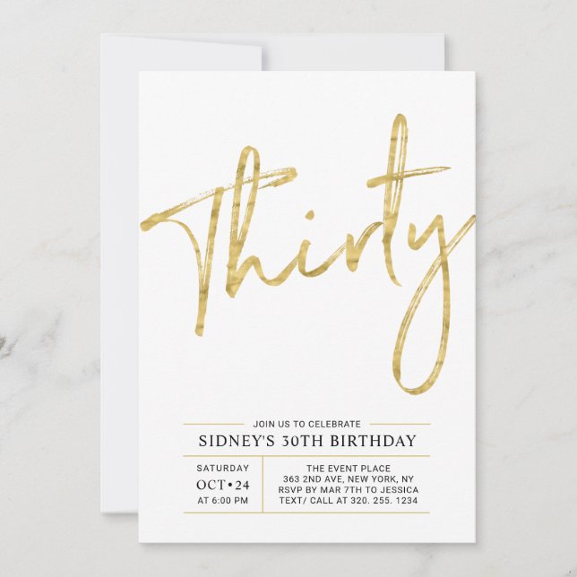 Invitación Cumpleaños moderno de oro treinta | Fiesta de cump (Anverso)