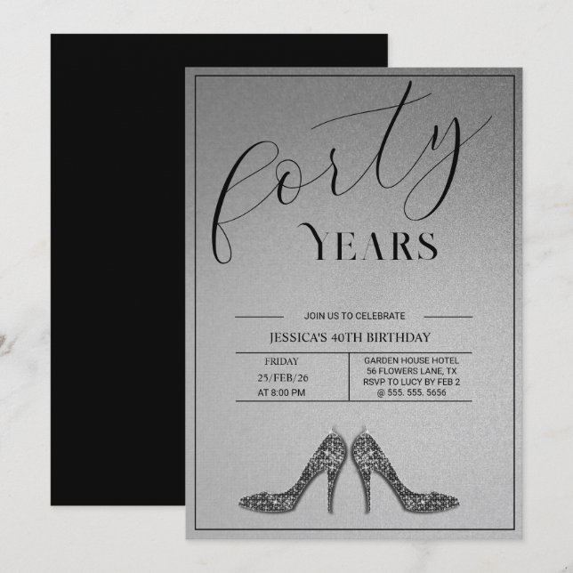 Invitación Cumpleaños moderno de Stiletto's de 40 (Anverso / Reverso)