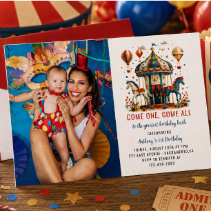 Invitación Cumpleaños moderno del circo y carnaval divertido
