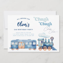 Cumpleaños moderno del tren azul Chuga Chuga Choo
