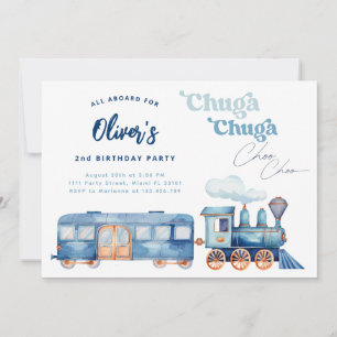 Invitación Cumpleaños moderno del tren azul Chuga Chuga Choo 