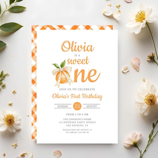 Invitación Cumpleaños Moderno Dulce Uno Naranja Cítrico (Modern Sweet One Orange Citrus 1st Birthday Invitation)