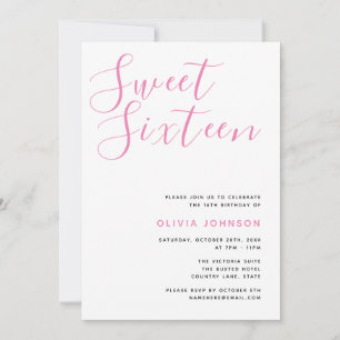 Invitación Cumpleaños Moderno Dulces Dieciséis Rosa y Blanco