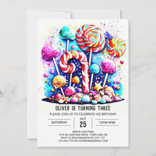 Invitación Cumpleaños moderno editable con velas (Anverso)