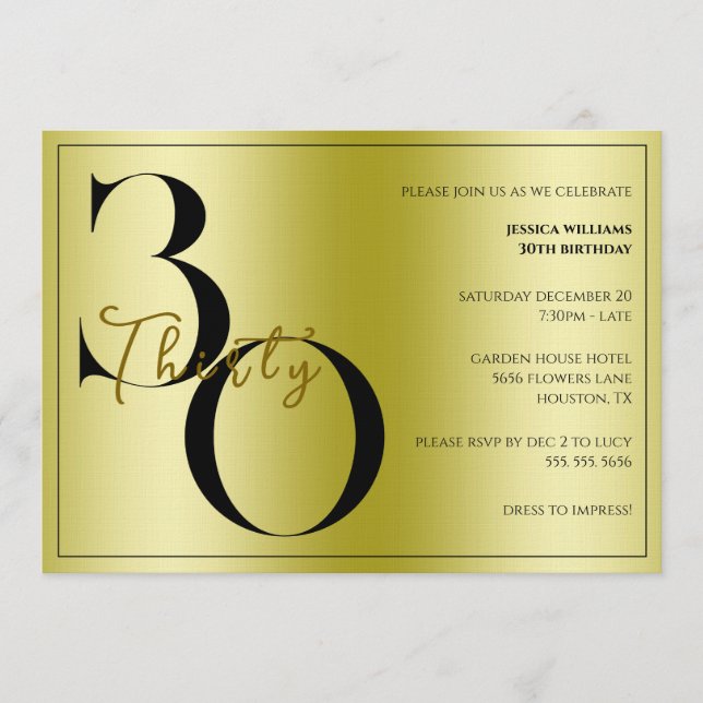 Invitación Cumpleaños moderno elegante unisex 30  (Anverso)