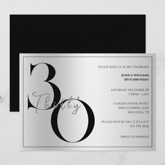 Invitación Cumpleaños moderno elegante unisex 30  (Anverso / Reverso)