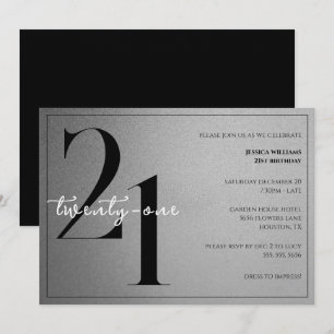 Invitación Cumpleaños moderno elegante unisex de 21 años