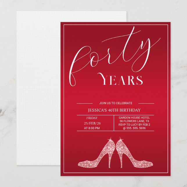 Invitación Cumpleaños moderno femenino de Stiletto's de moda  (Anverso / Reverso)