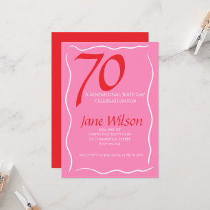Invitación Cumpleaños moderno femenino rosa rojo 70