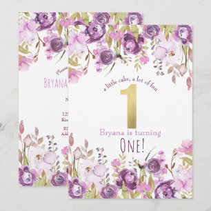 Invitación Cumpleaños moderno floral lavanda lila púrpura 1