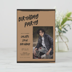 Invitación Cumpleaños moderno foto marrón y negro (cualquier 