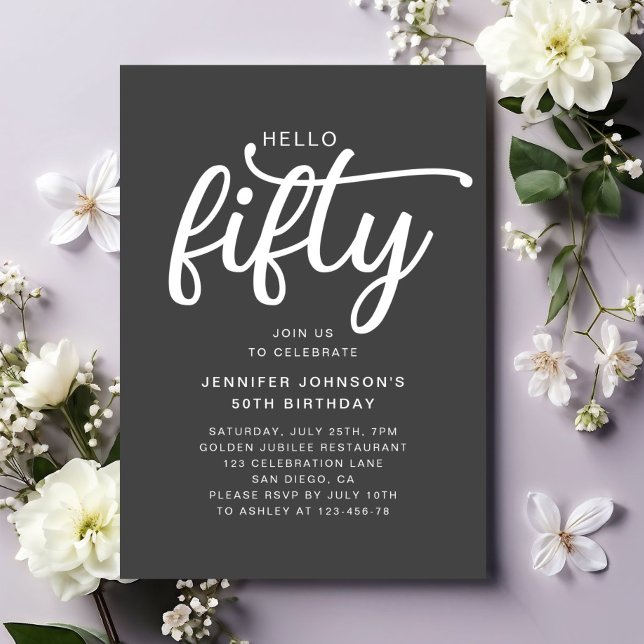 Invitación Cumpleaños moderno Hello Fifty 50 (Modern Hello Fifty 50th Birthday Invitation)