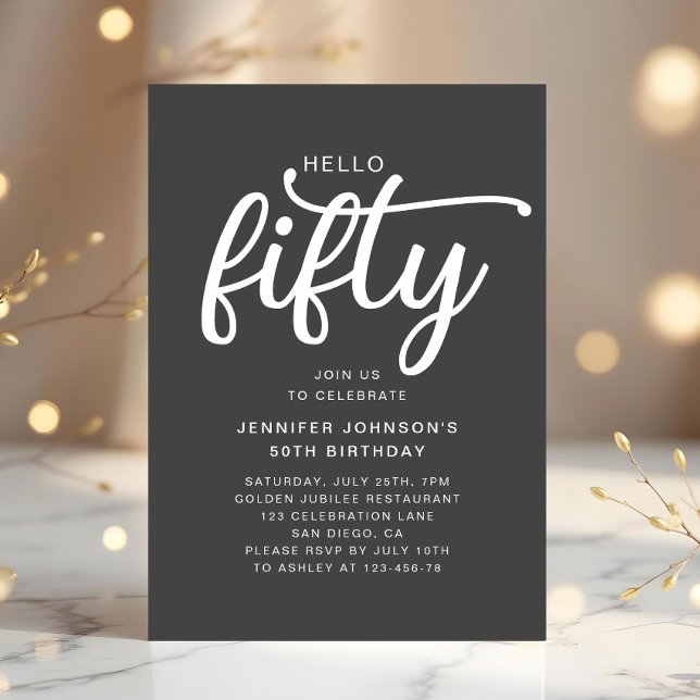 Invitación Cumpleaños moderno Hello Fifty 50 (Modern Hello Fifty 50th Birthday Invitation Digital Download)