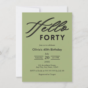 Invitación Cumpleaños moderno Hola Cuarenta Verde Salvia 40