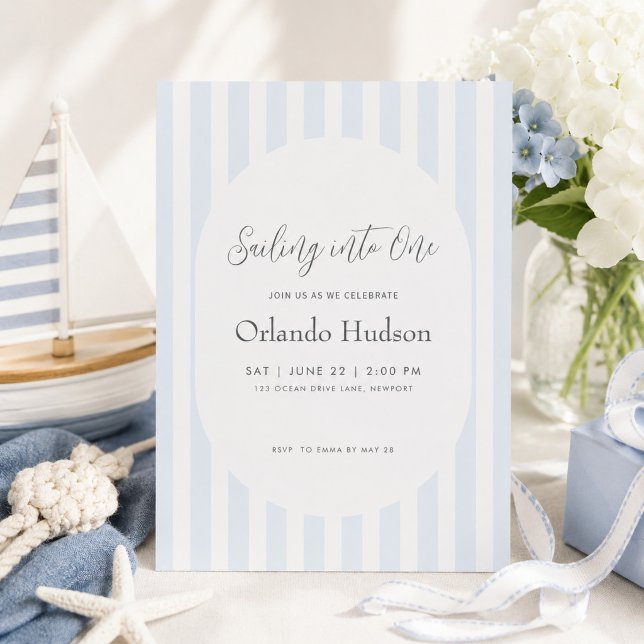 Invitación Cumpleaños moderno minimalista con raya azul (Subido por el creador)